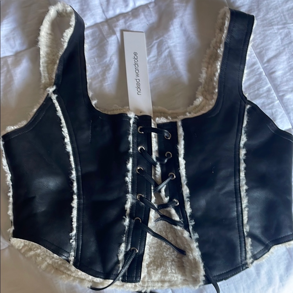 Naked Wardrobe Black and Cream Fuzzy Jacket